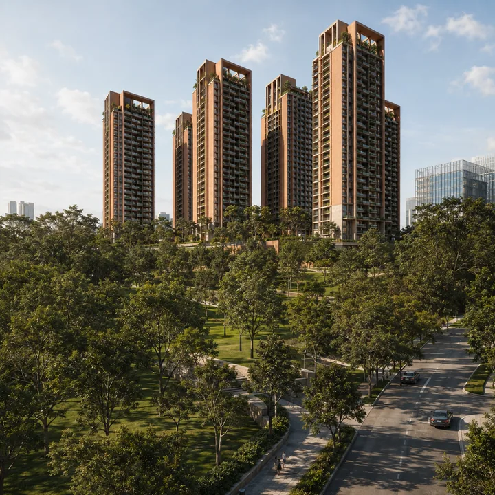 Total Environment Butterfly of Dreams landscaped grounds across 35,313.68 sq m with the 800-tree planting programme at large-species spacing