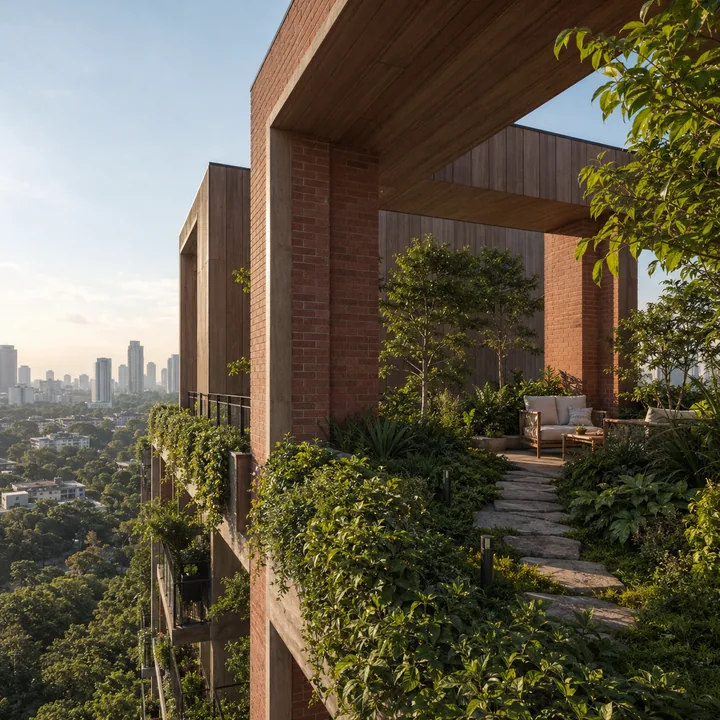 Total Environment Butterfly of Dreams upper-floor terrace garden with deep-soil planting, seating and a city outlook